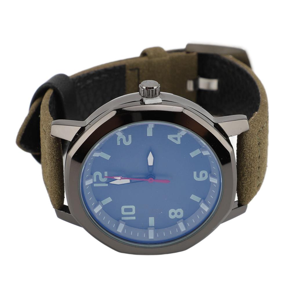 Men Analog Watch Fashion Casual PU Leather Strap Round Face Mineral Glass Easy Reading Quartz Wrist Watch for Indoor Outdoor Activities