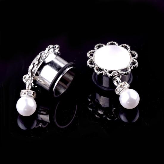 1Pc Lady Flower Faux Pearl Dangle Ear Tunnel Expander Plug Piercing Jewelry Gift
