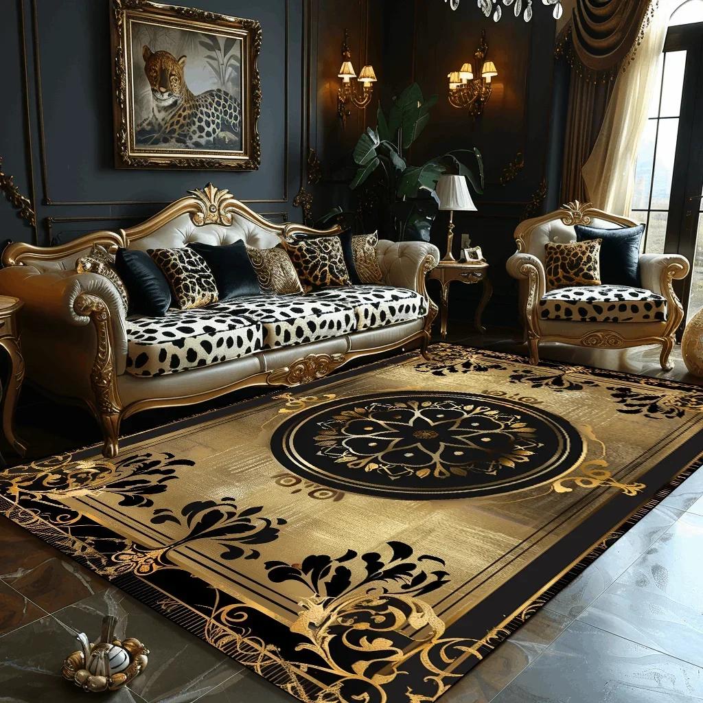 Luxury Golden Carpet Living Room Decoration Home Sofa Table Beside Carpets Bedroom Hotel Hall Non-slip Soft Floor Mats Tapete