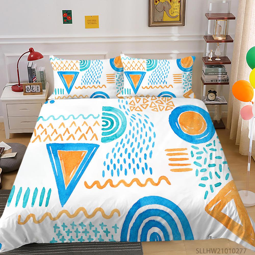 Geometric Painting Series 3D Digital Printing Quilt Cover Pillowcase Three-Piece Set Polyester