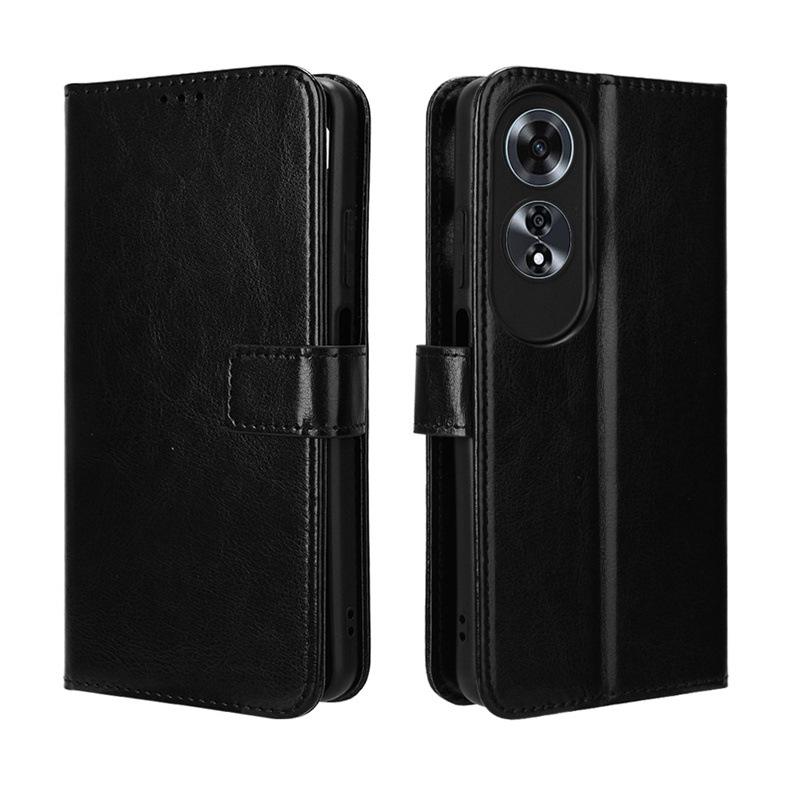 OPPO A60 4G Leather Phone Case with Lanyard, Flip Card Slot & Crazy Horse Pattern