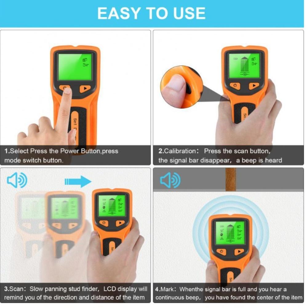 Edge Locator Stud Finder For TV Installation 5 Scanning Modes Wood Metal Pipe Detection AC Wiring Detection Backlit LCD Display