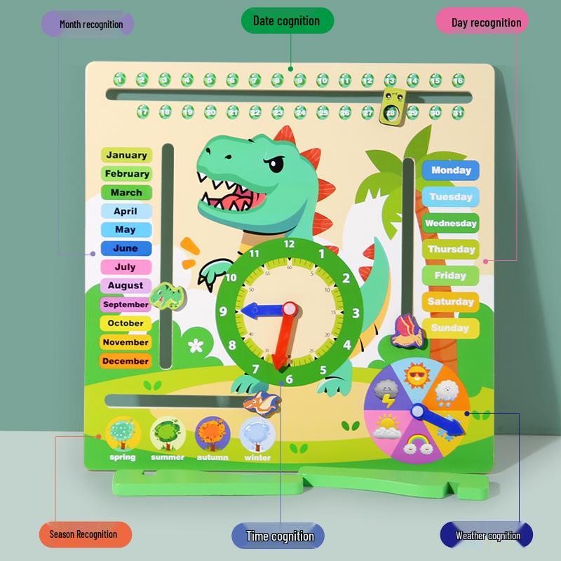 

Wooden Six-in-One Educational Calendar Clock: Puzzle for Time, Seasons, Months, and Weather Cognition