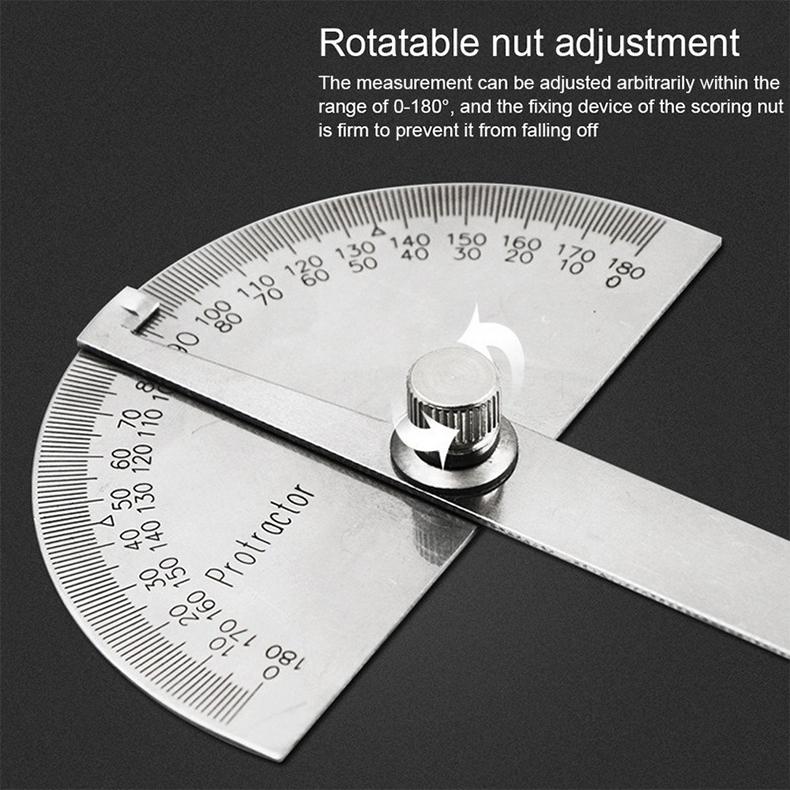 High Precision Stainless Steel Protractor Angle Gauge 180 Degrees 0-10CM Adjustable Semicircle Protractor Angle Measuring Tool