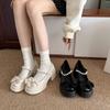 Fashion Bow Platform Mary Jane Shoes Women's Summer OJRZ French Thick Heel Design Pearl with Skirt Small Single Shoes