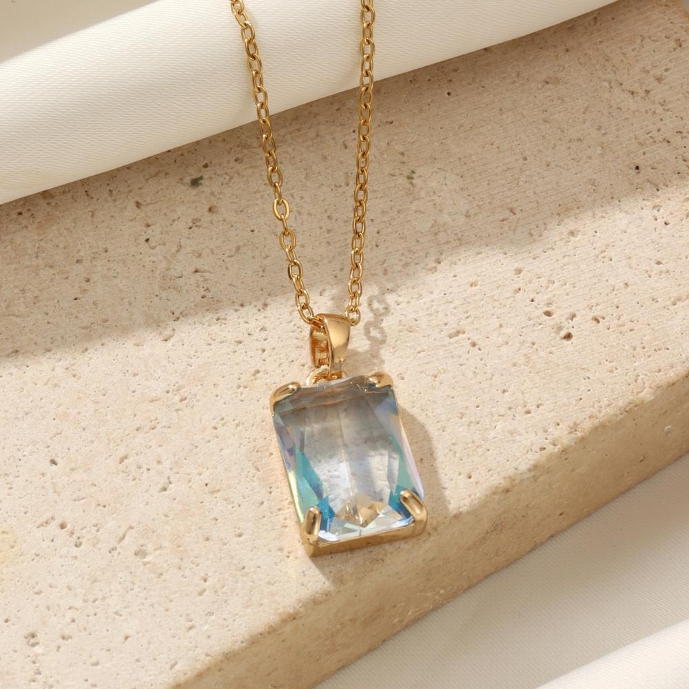 Hollow Square Zirconia Pendant Necklace, Golden Tone Elegant Jewelry for Women