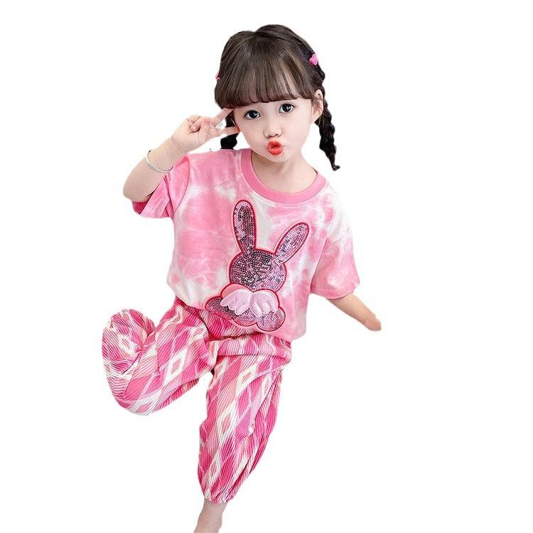 Girls Summer Fashion 2 Piece Set Cute Short Sleeve Top And Long Pants Baby Casual Outfit