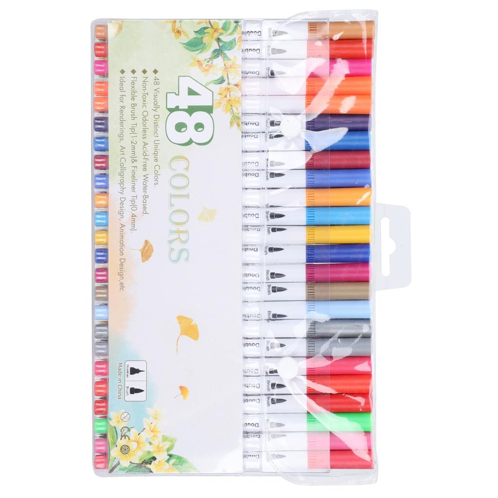 48 Stück Permanentmarker Aquarell Sortierte Farben Feine Spitze Doppelspitze Malwerkzeuge
