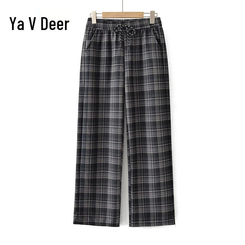Yalu Women s Plaid Straight-Leg Casual Pants 3XL