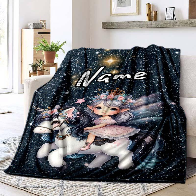 Girl Unicorn Customize Your Name Blanket Used For Chair Office Sofa Bed Camping Soft And Warm Giving Friends And Relatives Birthday Graduation Gift