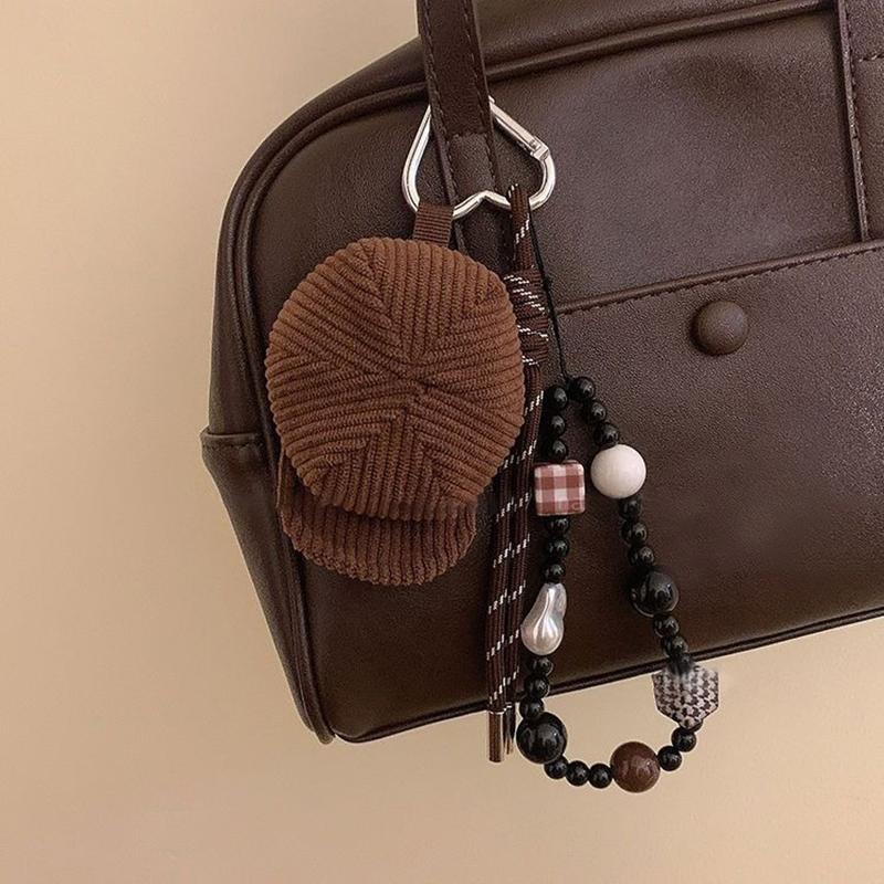 

Модный брелок для ключей в виде шляпы ручной работы Y2K Плетеный шнур с бусинами Брелок в стиле Инс Держатель для ключей Подвеска для сумки Подвесное украшение