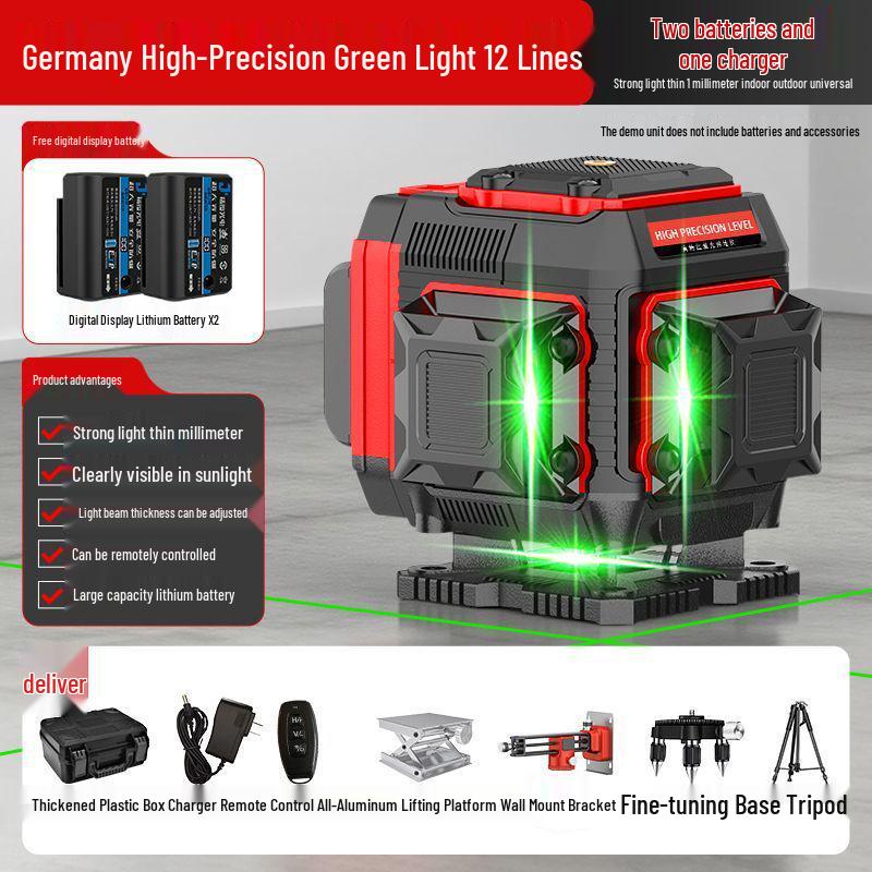 High-Precision 12-Line Green Laser Level with Automatic Self-Leveling for Outdoor Use