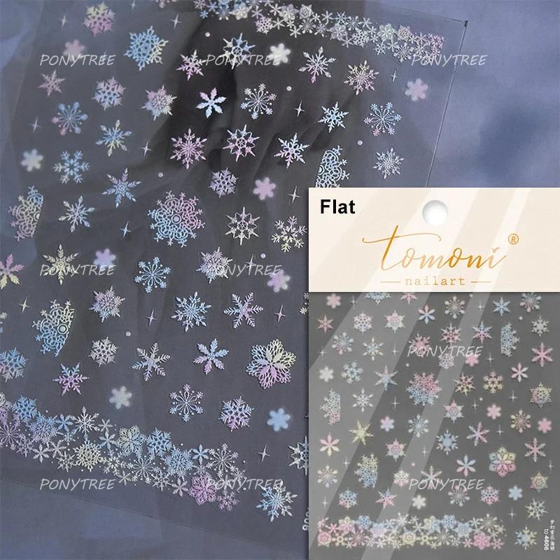 Flying Snowflakes Cold Winter Geometric Hexagon Star Romantic Adhesive Nail Art Stickers Embossment Rhinestone Manicure Decals