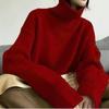 Women S Autumn Winter High Neck Pullover Sweater Loose Fit Casual Lazy Style Solid Color Knit Top