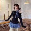 Korean Style Faux Two-Piece Long-Sleeve Women's Top, Early Spring 2026, Elegant and Unique Base Layer for Petites