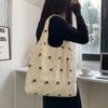 Embroidered Cherry Female Canvas Shoulder Bag Large Capacity Female College Girls Vest Bag Handbags Sweet Bow Ladies Tote Bags