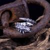 Adjustable Open Ring Men Women Sterling Geometric Vintage-Inspired Centipede Design Statement