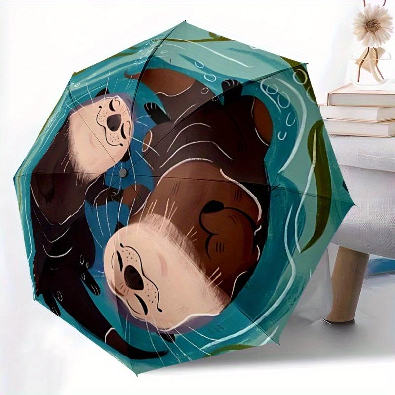 1pc Otters Water Auto Open/close, All-Season Portable Folding Umbrella for Women & Men, Travel, Everyday, Formal Events - Compact Luxury Parasol, Outd