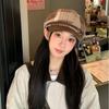 British Style Wool Blend Plaid Newsboy Cap With Wide Brim For Cold Weather Fashion