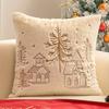 Festive Christmas Embroidered Pillow Cover Set - Snowflake and Joy Design In White and Cream - Zipper Polyester Cushion Cover
