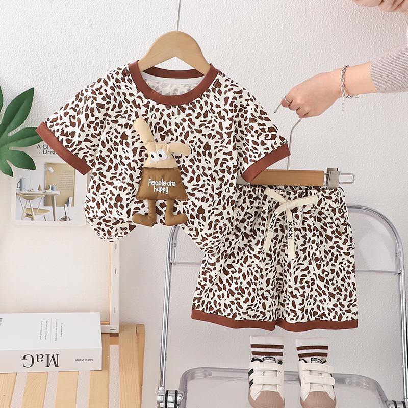 

2025 Boys Rabbit & Leopard Print Short-Sleeve Summer Set 80cm-120cm (Set of 5) темно-коричневого