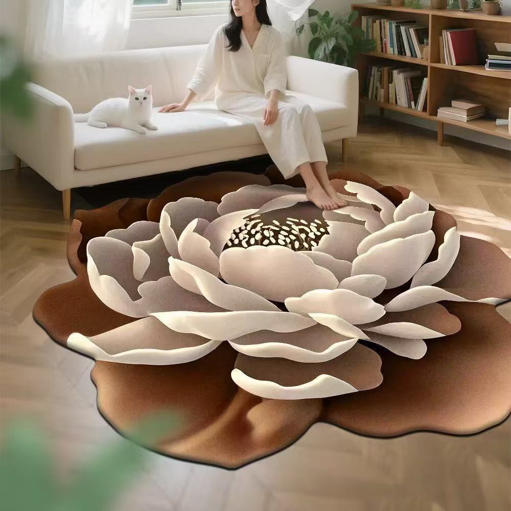 3D Floral Crystal Velvet Floor Mat For Living Room Polyester Fiber Easy To Clean Stain Resistant Decorative Rug For Bedroom And Home Decor