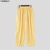 INCERUN Mens Striped Wide Leg Pants Casual Loose High Waist Streetwear Hip Hop Long Baggy Trousers