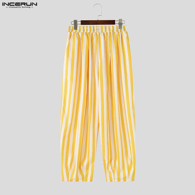 INCERUN Mens Striped Wide Leg Pants Casual Loose High Waist Streetwear Hip Hop Long Baggy Trousers