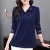 Spring Autumn Women's Vintage Embroidery Polo Collar Elegant T-shirts Casual Long Sleeve Loose Tops