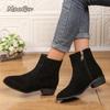 Fashion Vintage Women Suede Ankle Boots Fashion Elegant Pointed Toe Shoes Autumn Thick Middle Heel Solid Women's Short Booties Size36 40