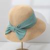 French elegant big eaves sunshade straw hat female retro seaside vacation showing face small foldable bow bucket hat