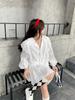 (inner lining + original fabric) white doll skirt women's hollow lace loose skirt autumn dress French dress