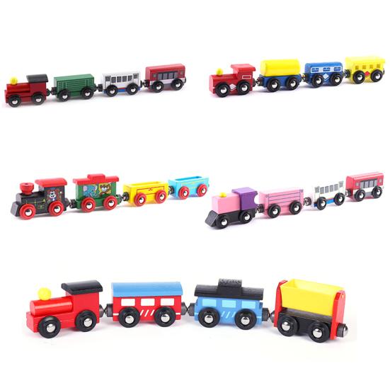 4Pcs Magnetic Wooden Miniature Train Carriage Model Developmental Kids Toy Gift