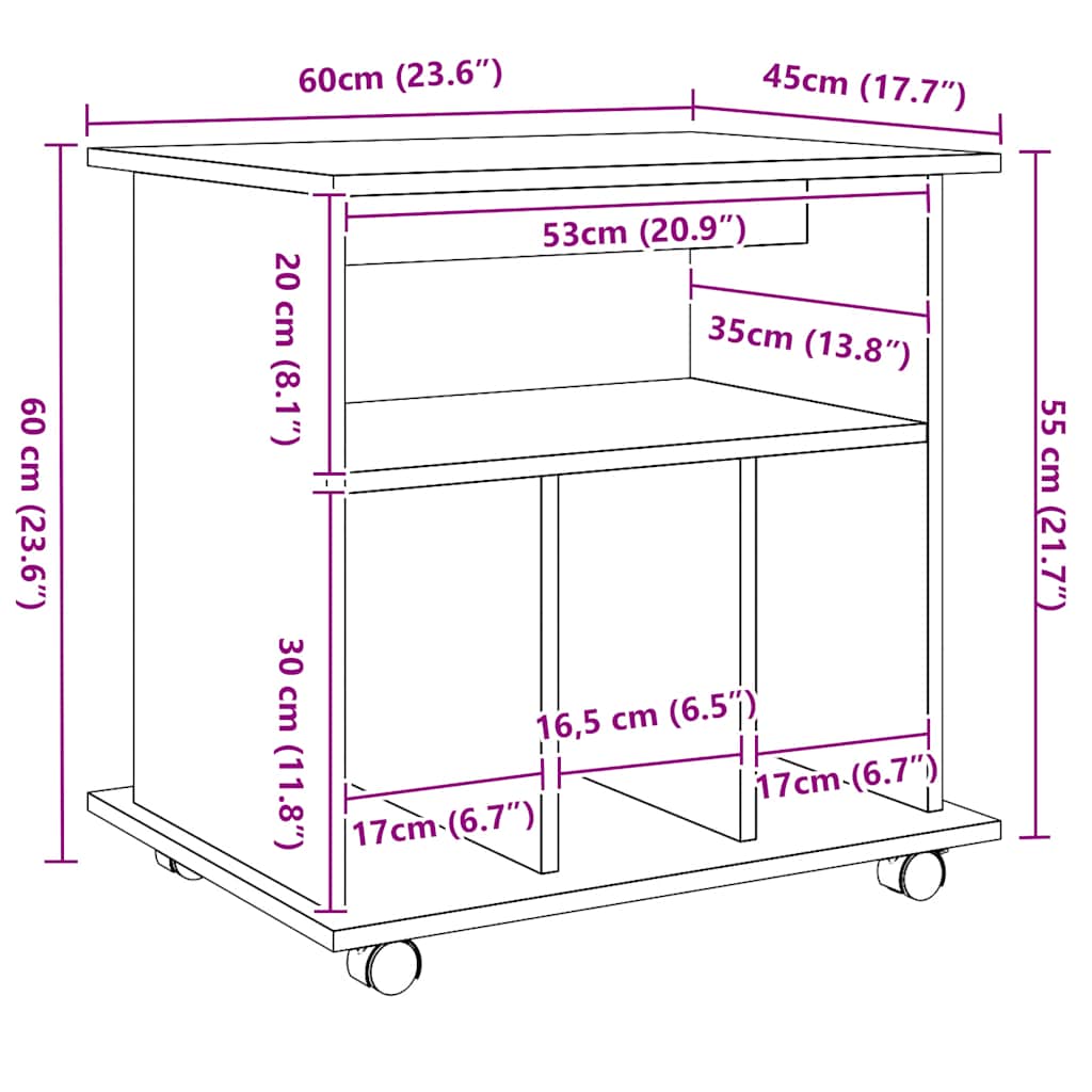 Rolling Cart Artisan Oak 60 x 45 x 60 cm Particleboard