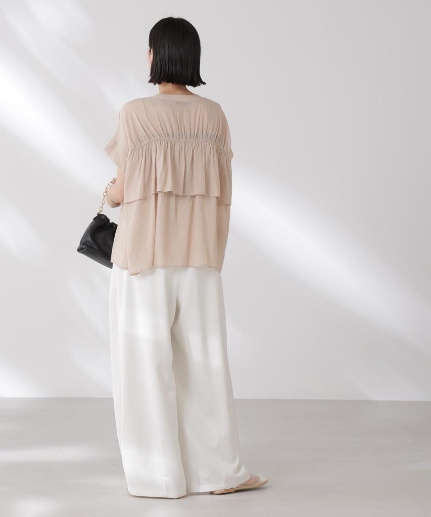 Nano Universe Back Frill Gathered Sheer Blouse be paired with other F 041 Light Beige Women's (Can items) 673-5121329