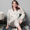 19mm 100% mulberry silk printed lapel long sleeved silk sleepwear comfortable home wear for women