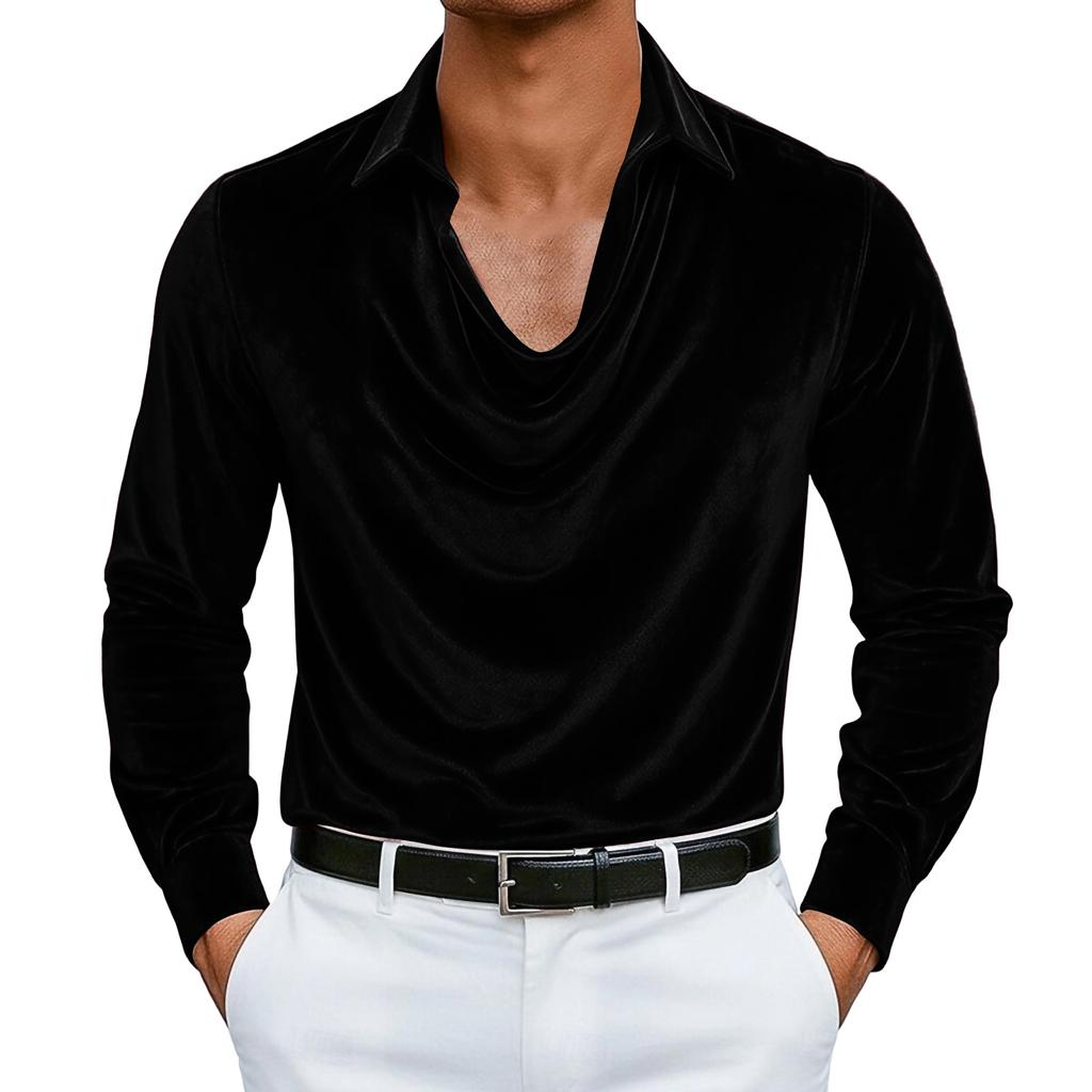 Stylish Men's Color Velvet Long,sleeved T,shirt Pullover Top