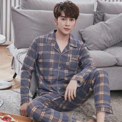 Langarm-Pyjama für Herren aus 100 % Baumwolle – Frühlings- und Herbststil, Winter-Homewear-Set für Jugendliche und mittleres Alter