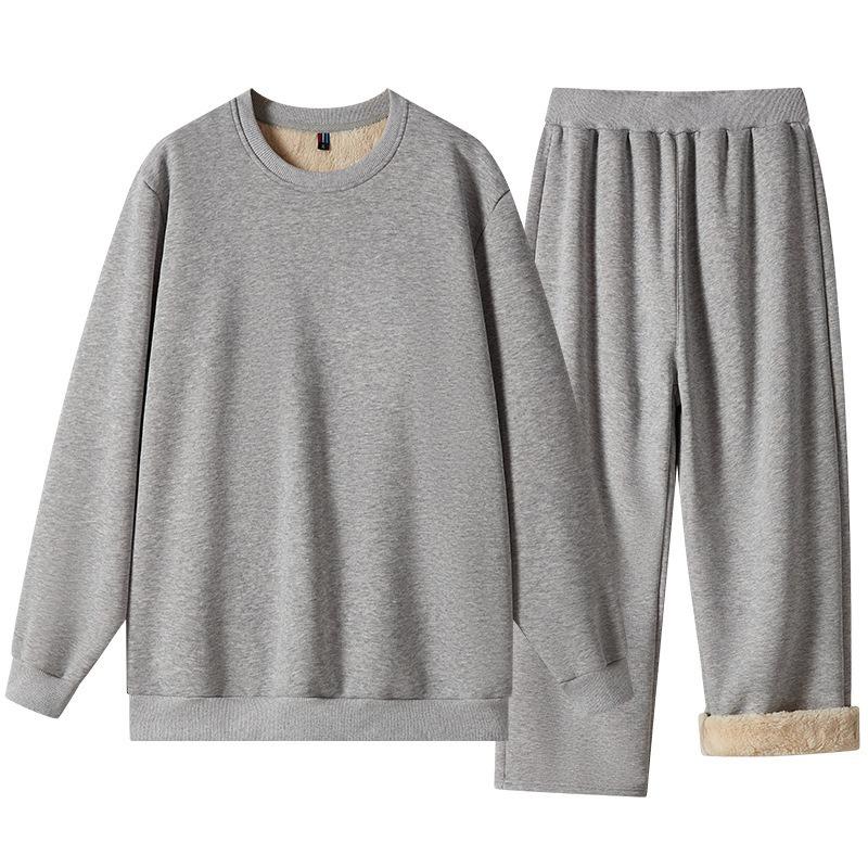 Tuta Invernale Calda da Uomo Maglione Spesso in Velluto + Pantaloni della Tuta in Pile di Agnello Set 2 Pezzi
