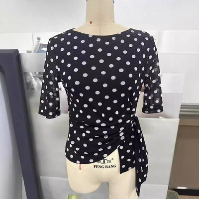 Polka Dot Mid-sleeved Mesh Top for Women New Korean Style Printed Fashionable Round Neck Shirt Half-sleeved T-shirt