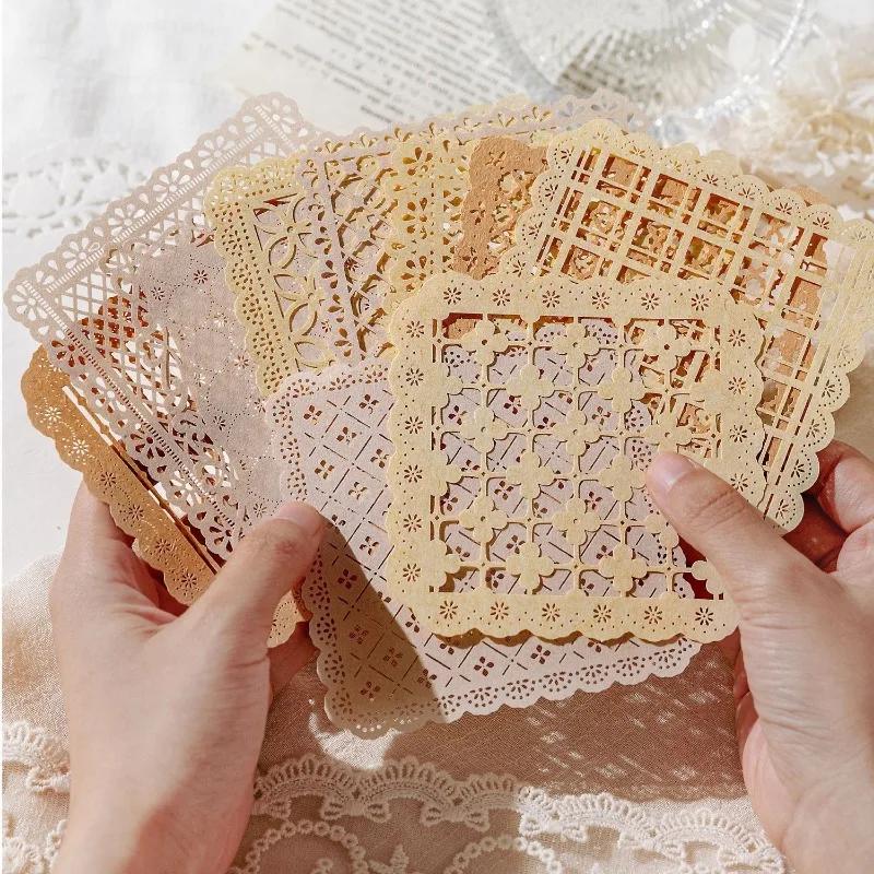 10Pcs/Set Hollow Out Hand Lace Decorative Paper Scrapbooking Handbook DIY Journal Material Collage Aesthetic Craft Supplies