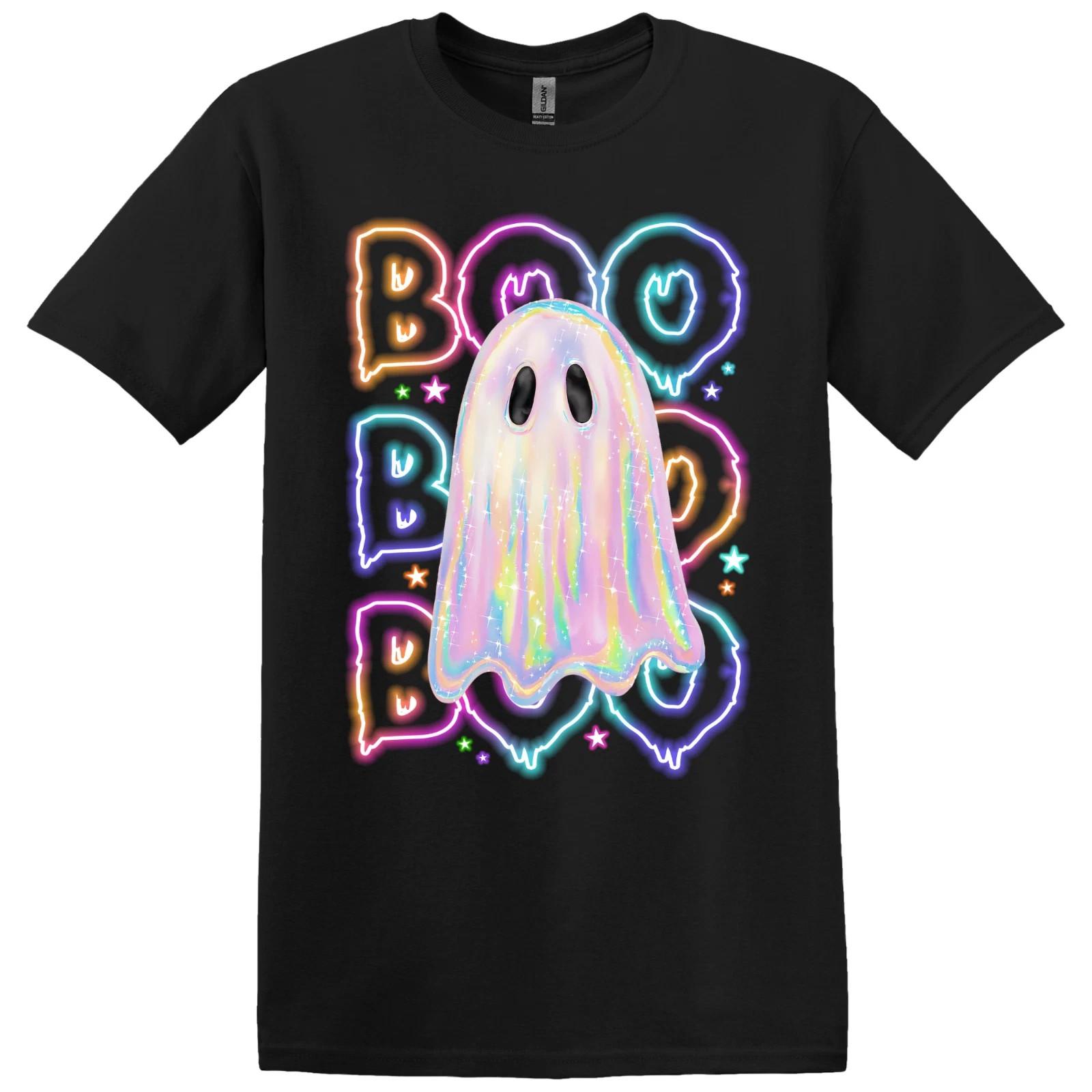Halloween T-Shirt Neon Boo With Ghost Mutil Color Size M