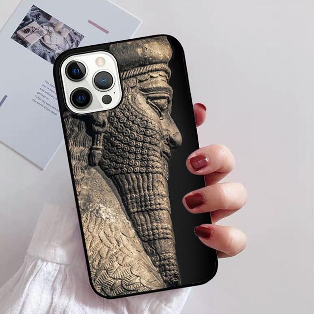 Lamassu Assyrischen Geflügelten Löwen Telefon Fall für iPhone 11 12 13 14 Pro Max mini XR XS SE 2020 6 7 8 Plus Samsung S21 S22 Coque Funda