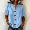 Women'S Elegant V Neck Short Sleeve Button Down Cotton Linen Blouse, Solid Color Summer Office Casual Top