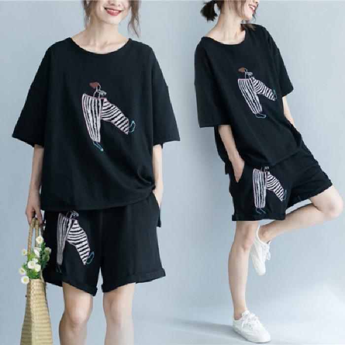 Women's Summer Short Sleeve T-Shirt Women's Slim Loose Casual Suit Shorts Two-piece Set