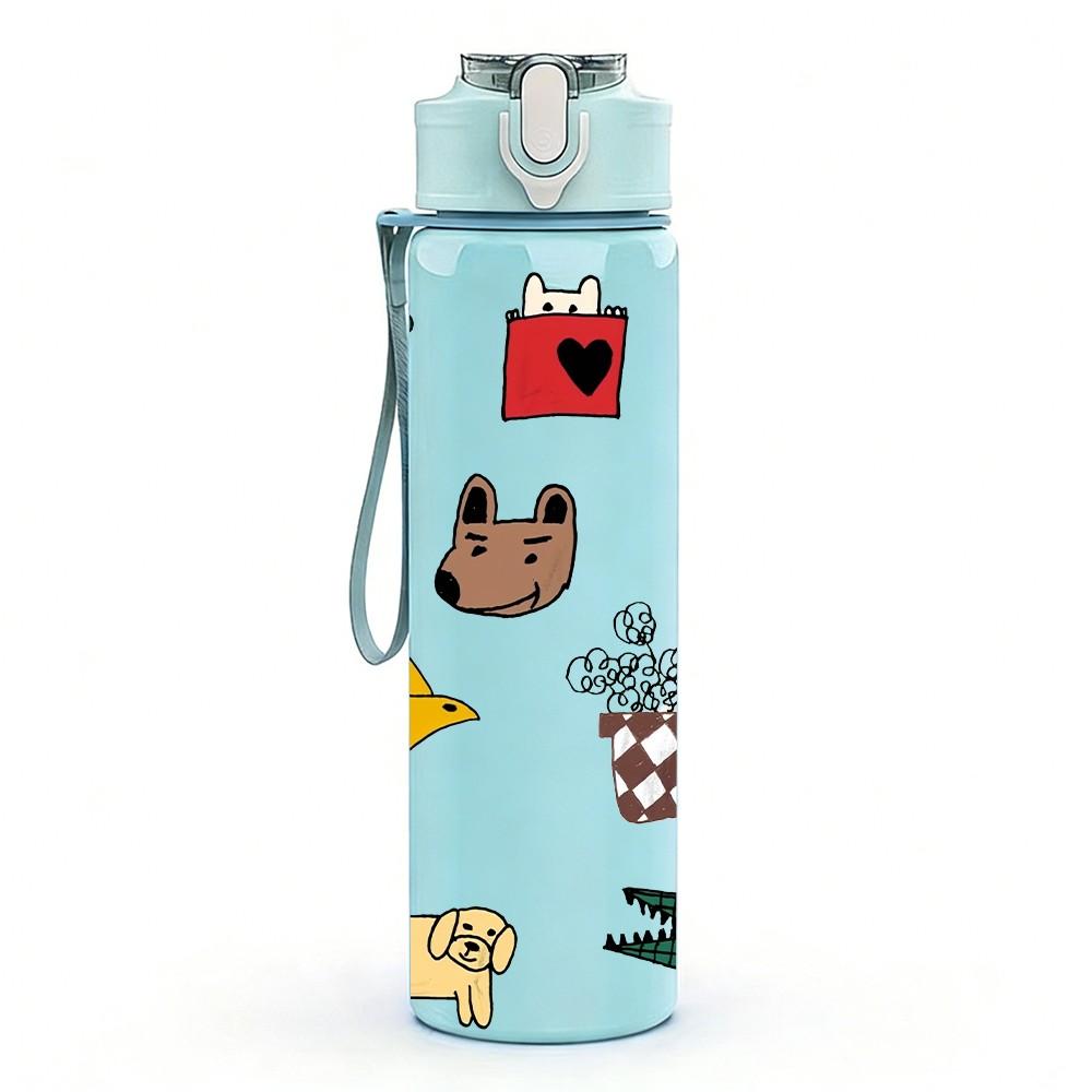1PC Gift Toy Element Collage Print 750ml Color Plastic Sports Water Bottle Leakproof Flip Straw Lid Suitable for Sports Office Home Use