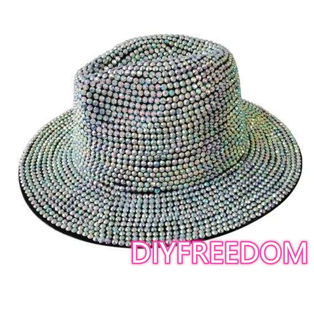 Rhinestone Fedora Jazz Hats Cowboy Hat For Women And Men Double-Sided Color Cap Red With Black Diamond Fedora