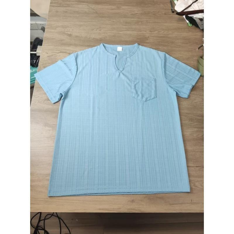 Mens Summer Casual Breathable Solid V Neck Short Sleeve Plus Size Loose T Shirt