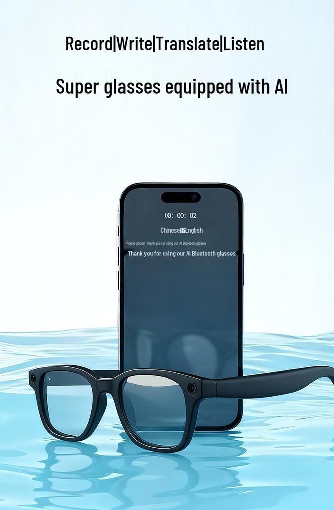 AI-Powered Smart Translation Glasses with 1200W Camera, Dual Microphone, Noise Reduction, and Live Streaming Capability.