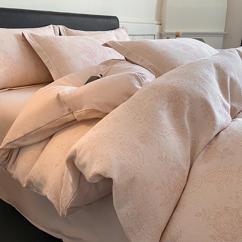 *Class A Jacquard Cotton 4-Piece Thick Flannel Wave Bedding Set, 1.8m*